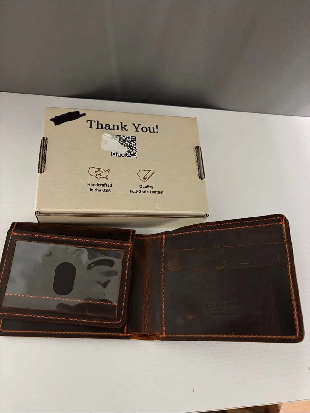Hanks Leather Goods Powell Bison Bifold with ID Window Fold Over Wallet